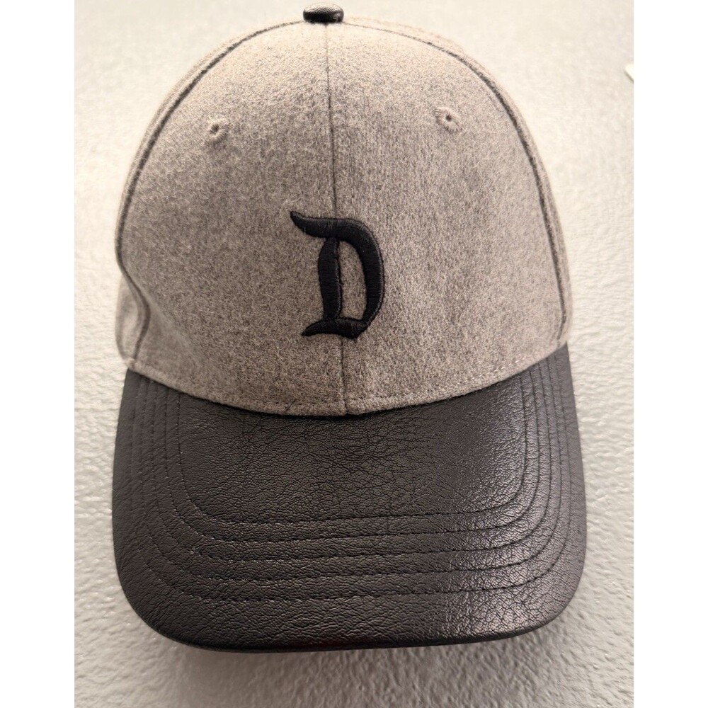 Disneyland "D" Logo Faux Leather Bill Gray Wool Adult Adjustable Baseball Cap